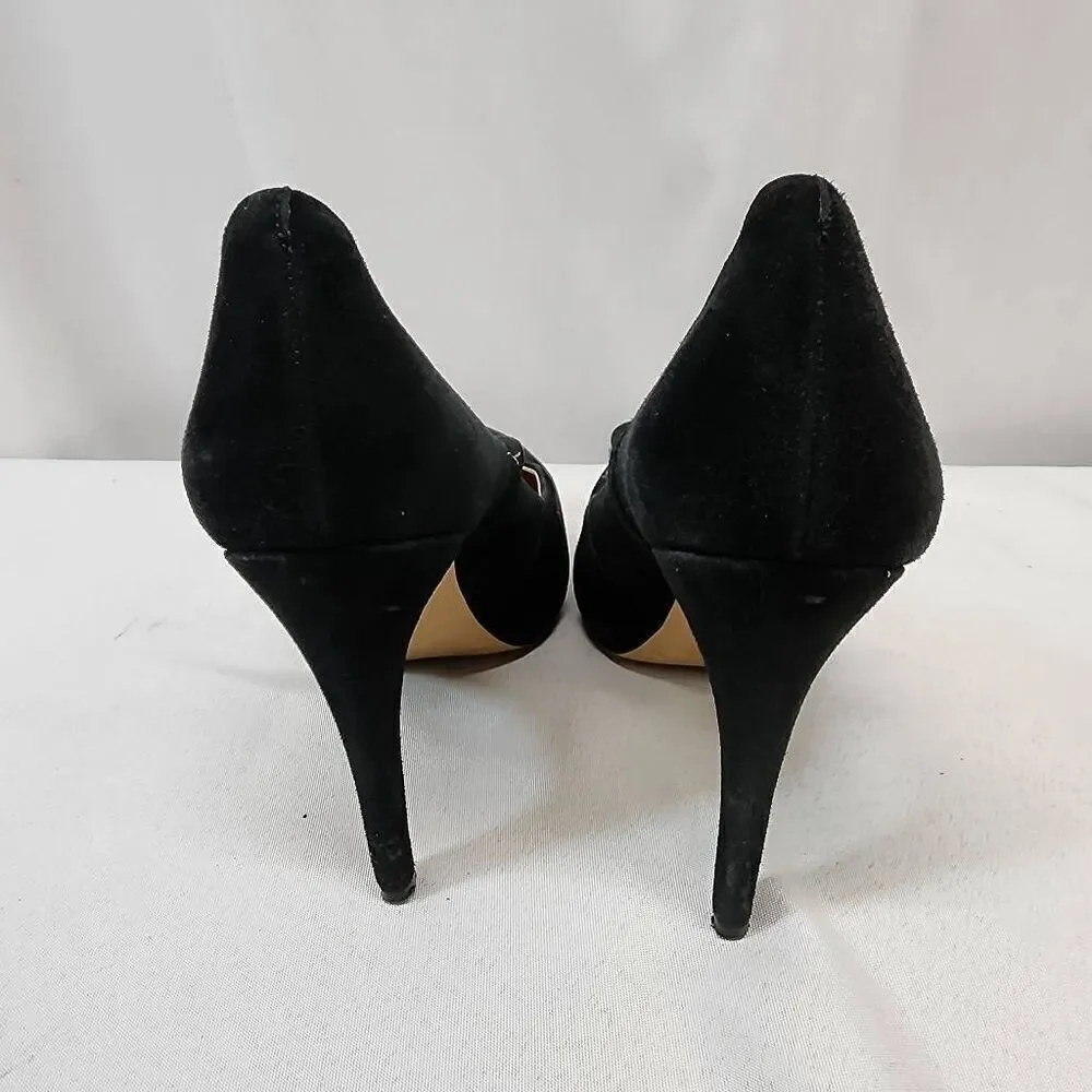 Vince Camuto Womens Beverly Mary Jane Pump Size 6.5 Black Suede Heel Dress Shoe